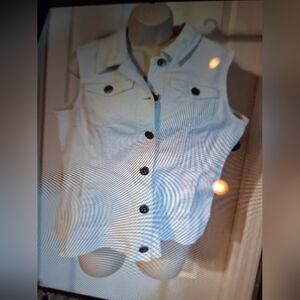 Dress Barn Sleeveless White Denim Button-Up Vest